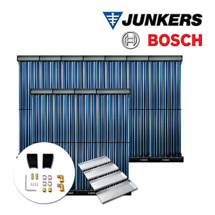 13,4m² Junkers Bosch Solaranlage SO845, VK120-2CPC, Flachdach, Beschwerungswannen in stock