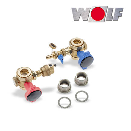 Absperrset für Wärmetauscher, Vor- und Rücklauf, Durchgangsform in stock