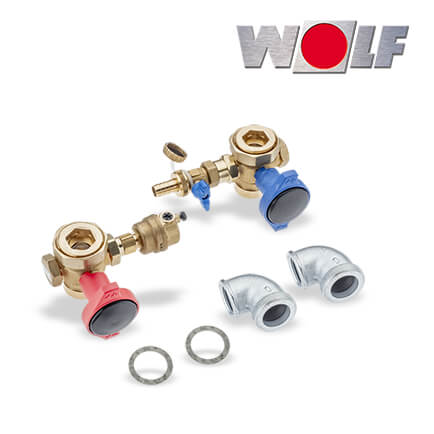 Absperrset für Wärmetauscher, Vor- und Rücklauf, Eckform in stock