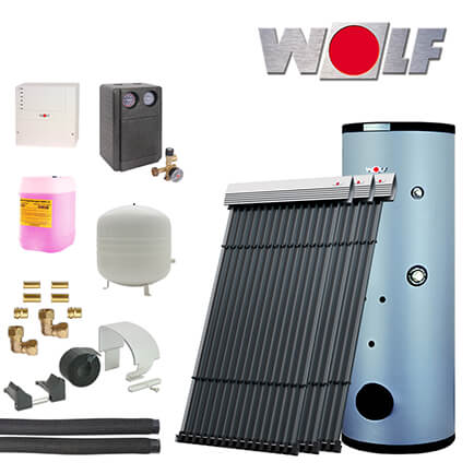 6,9m² Wolf Solaranlage mit CRK Röhrenkollektoren und 400 Liter SEM-2 in stock