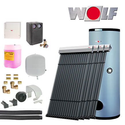 9,2m² Wolf Solaranlage mit CRK Röhrenkollektoren und 500 Liter SEM-1 in stock