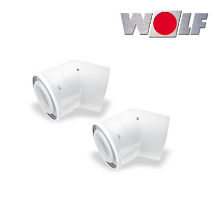 Wolf 2x Bogen konzentrisch 45° für Luft-/Abgasrohr DN80/125, weiß, steckbar in stock