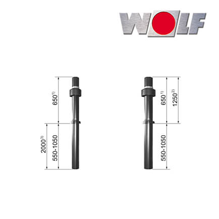 Wolf Bausatz C33x, DN80/125 senkr. Schräg-/Flachdach, 1800-2300mm, PP, schwarz in stock