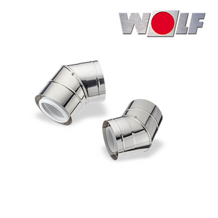 Wolf Abgasrohrbogen konzentrisch 45°, DN80/125, Edelstahl/Polypropylen, 2 Stück in stock
