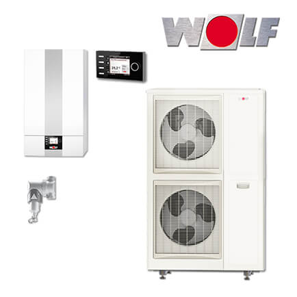 Wolf Paket BWL-1S-14/400V Split Luft/Wasser-Wärmepumpe, BM-2, Schlammabscheider in stock